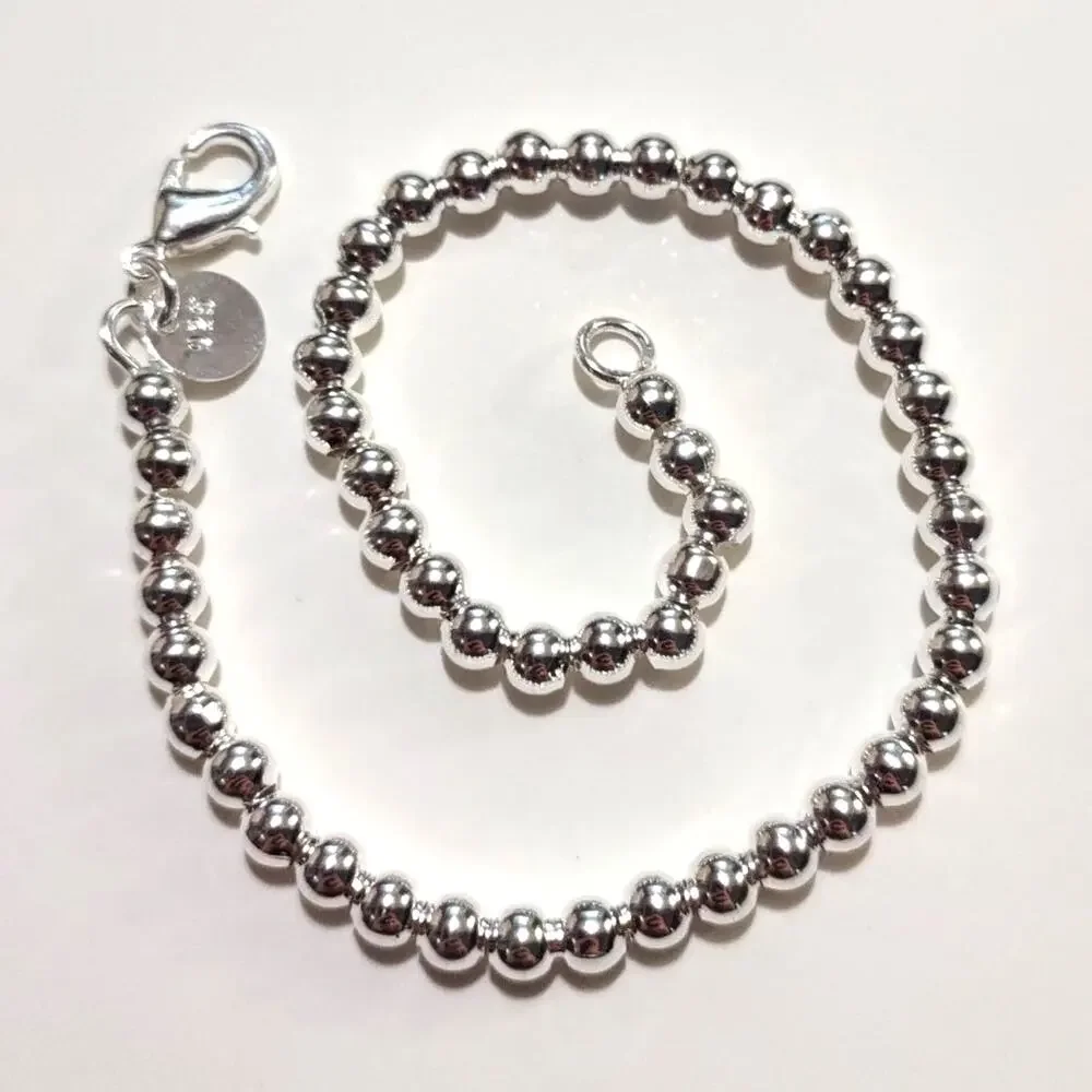 925 Silver Plated Pearl Bracelet 4mm Jewelry Valentine's Birthday Gift - NEW!